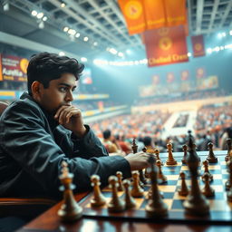 A dynamic and inspirational scene featuring world chess champion Gukesh D