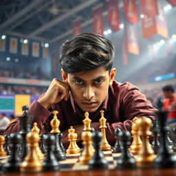 A dynamic and inspirational scene featuring world chess champion Gukesh D