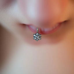 A captivating close-up image featuring body piercings, specifically a navel piercing and nipple piercings