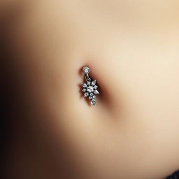 A detailed close-up image of a navel piercing, showcasing the elegant jewelry piece that adorns the belly button