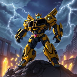 In a stunning depiction inspired by Transformers Prime, Bumblebee is illustrated as a Prime, showcasing a regal yet powerful stance