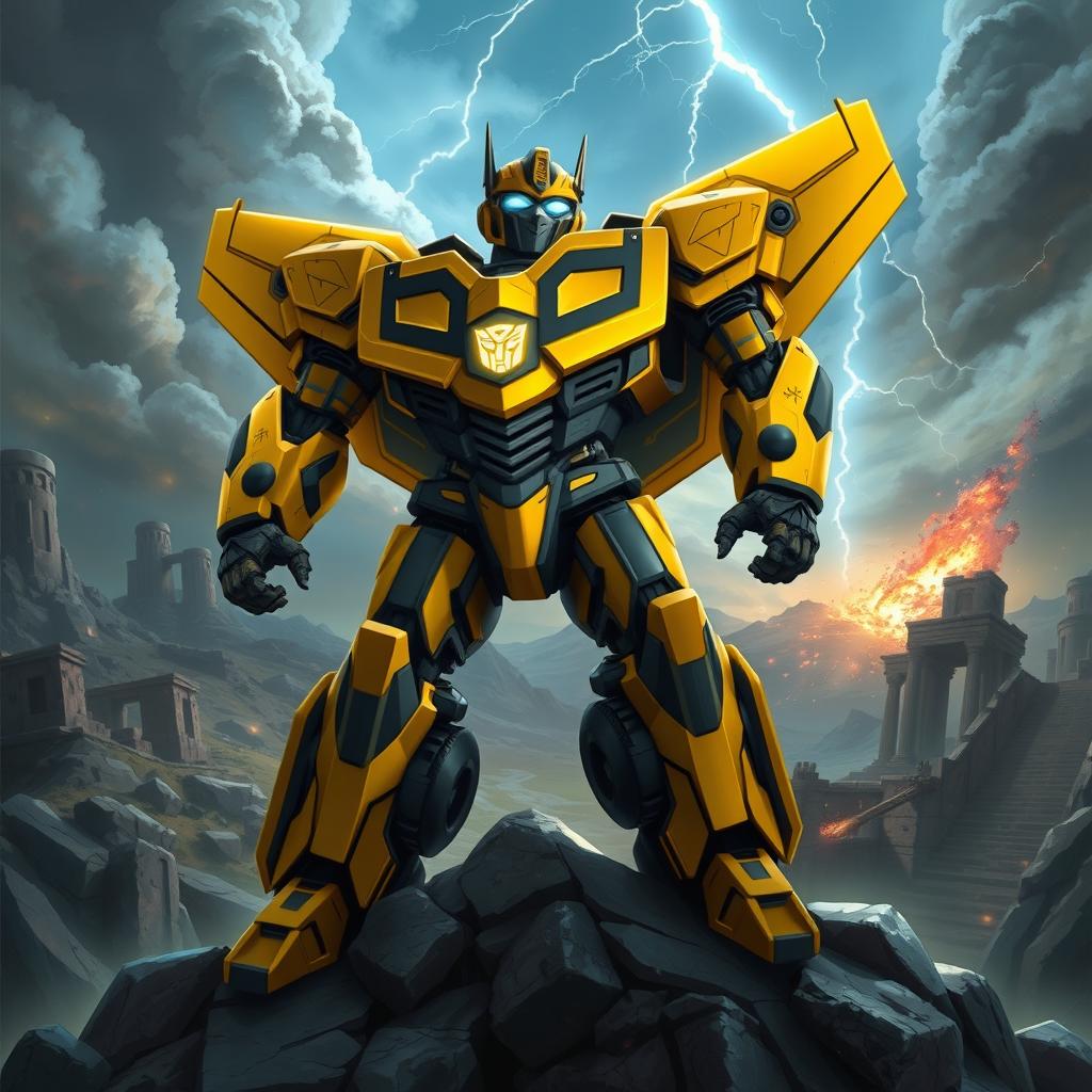 In a stunning depiction inspired by Transformers Prime, Bumblebee is illustrated as a Prime, showcasing a regal yet powerful stance