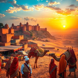 A vibrant landscape depicting the essence of Rajasthan, India