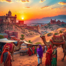 A vibrant landscape depicting the essence of Rajasthan, India