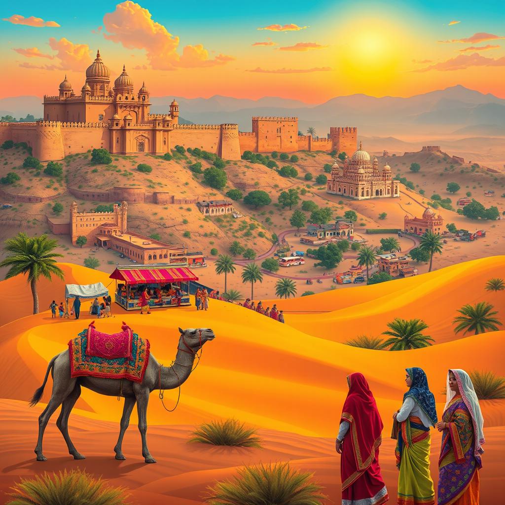 A vibrant landscape depicting the essence of Rajasthan, India