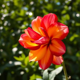 A beautiful flower in full bloom, showcasing vibrant colors like deep red, bright yellow, and soft pink petals