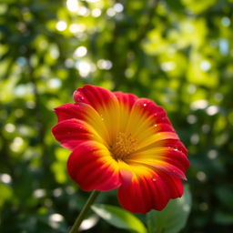 A beautiful flower in full bloom, showcasing vibrant colors like deep red, bright yellow, and soft pink petals