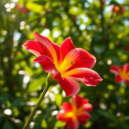 A beautiful flower in full bloom, showcasing vibrant colors like deep red, bright yellow, and soft pink petals