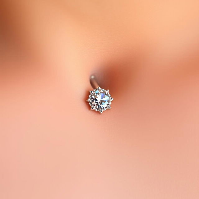 A close-up view of a beautifully adorned navel piercing featuring a sparkling gemstone