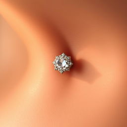 A close-up view of a beautifully adorned navel piercing featuring a sparkling gemstone
