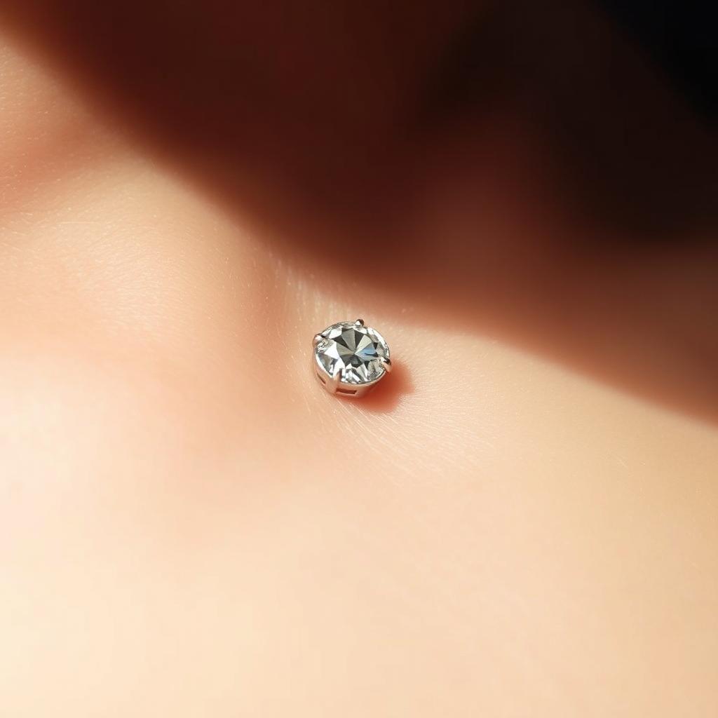 A close-up view of a beautifully adorned navel piercing featuring a sparkling gemstone