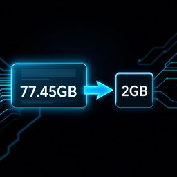 A sleek and modern graphic representation of data transfer, depicting a large digital storage device, symbolizing 77
