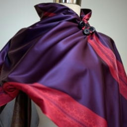 A close-up image of a stylish cape draped elegantly over a mannequin or model