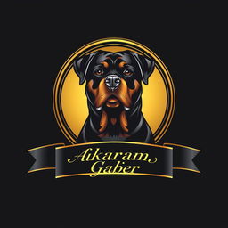 A luxurious logo design featuring a Rottweiler dog prominently positioned in the center