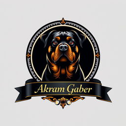 A luxurious logo design featuring a Rottweiler dog prominently positioned in the center