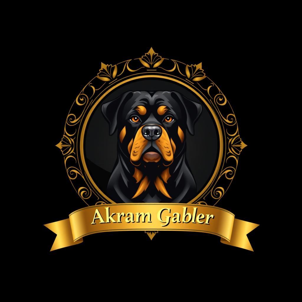 A luxurious logo design featuring a majestic Rottweiler dog centered within a circular frame