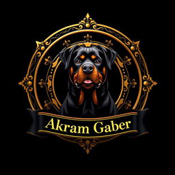 A luxurious logo design featuring a majestic Rottweiler dog centered within a circular frame