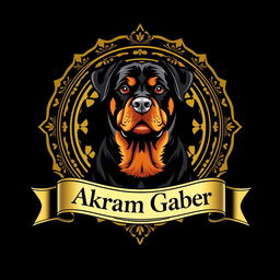 A luxurious logo design featuring a majestic Rottweiler dog centered within a circular frame