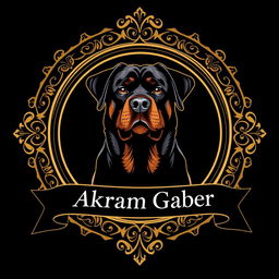 A luxurious logo design featuring a majestic Rottweiler dog centered within a circular frame