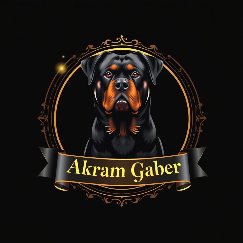 A luxurious logo featuring a majestic Rottweiler dog positioned prominently in the center, encircled by an elegant circular frame