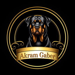 A luxurious logo featuring a majestic Rottweiler dog positioned prominently in the center, encircled by an elegant circular frame