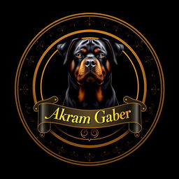 A luxurious logo featuring a majestic Rottweiler dog positioned prominently in the center, encircled by an elegant circular frame