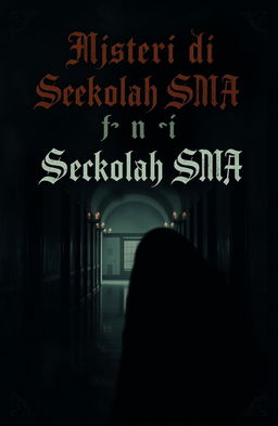 A mysterious high school scene titled 'Misteri di Sekolah SMA', featuring a dark and atmospheric environment