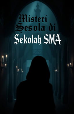 A mysterious high school scene titled 'Misteri di Sekolah SMA', featuring a dark and atmospheric environment