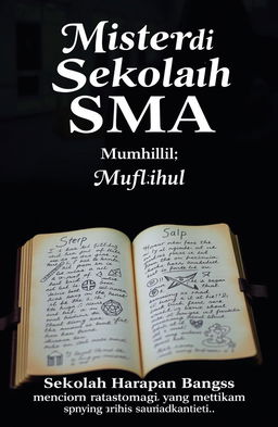 An open diary with faint handwriting and strange symbols sketched within
