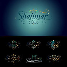 A series of artistic logo and design concepts for 'Shalimar SS', showcasing creative interpretations of the name