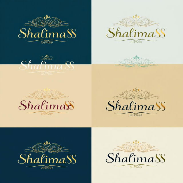 A series of artistic logo and design concepts for 'Shalimar SS', showcasing creative interpretations of the name