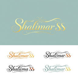 A series of artistic logo and design concepts for 'Shalimar SS', showcasing creative interpretations of the name