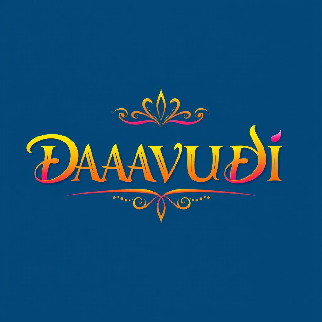 A vibrant and colorful festive title design for the word 'DAAVUDI' in all capital letters