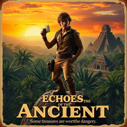 A vintage-style film poster for an imaginary action-adventure movie titled 'Echoes of the Ancient'