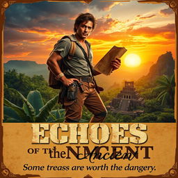 A vintage-style film poster for an imaginary action-adventure movie titled 'Echoes of the Ancient'