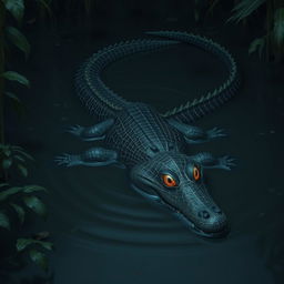 A hybrid crocodile with intricate Spider-Man webbed designs decorating its body, slithering smoothly through the murky waters of a swamp