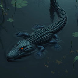 A hybrid crocodile with intricate Spider-Man webbed designs decorating its body, slithering smoothly through the murky waters of a swamp