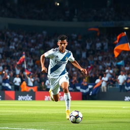 A dynamic football scene featuring Vinicius Junior in action on the field