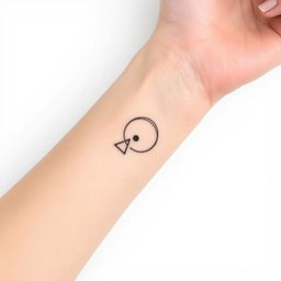 A minimalistic tattoo design featuring geometric shapes and fine line work, elegantly arranged on the forearm