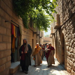 An old alley in Iran in the year 1360, featuring cobblestone streets lined with ancient stone buildings
