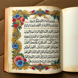 A beautifully illustrated manuscript page featuring intricate Arabic calligraphy and elaborate gold leaf embellishments typical of Tazhib (Islamic illumination)