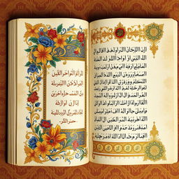 A beautifully illustrated manuscript page featuring intricate Arabic calligraphy and elaborate gold leaf embellishments typical of Tazhib (Islamic illumination)