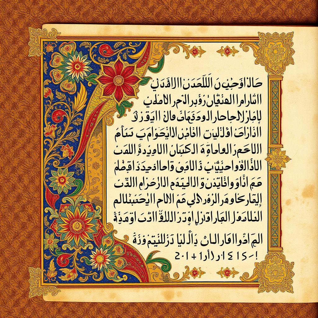 A beautifully illustrated manuscript page featuring intricate Arabic calligraphy and elaborate gold leaf embellishments typical of Tazhib (Islamic illumination)