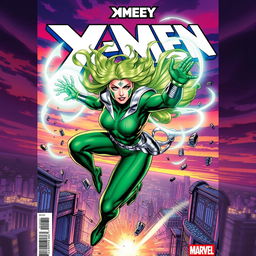 A dynamic comic book cover featuring Polaris from the X-Men