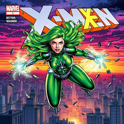 A dynamic comic book cover featuring Polaris from the X-Men