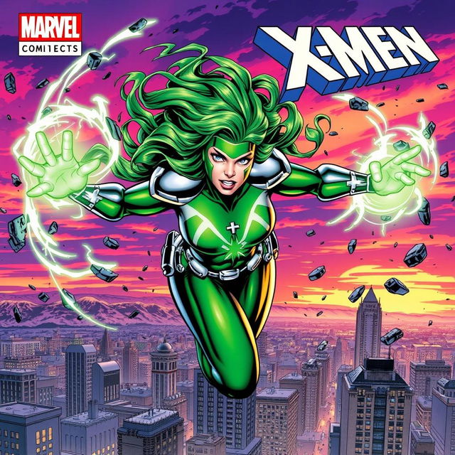 A dynamic comic book cover featuring Polaris from the X-Men