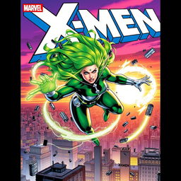 A dynamic comic book cover featuring Polaris from the X-Men