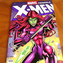 A vibrant and dynamic comic book cover featuring Gamora from the Marvel X-Men universe