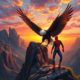 A powerful eagle majestically spreading its wings atop a rugged cliff, symbolizing strength and freedom