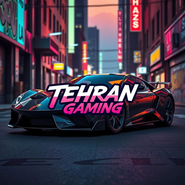 A high-quality image featuring a sleek sports car set against a vibrant Grand Theft Auto-inspired urban backdrop